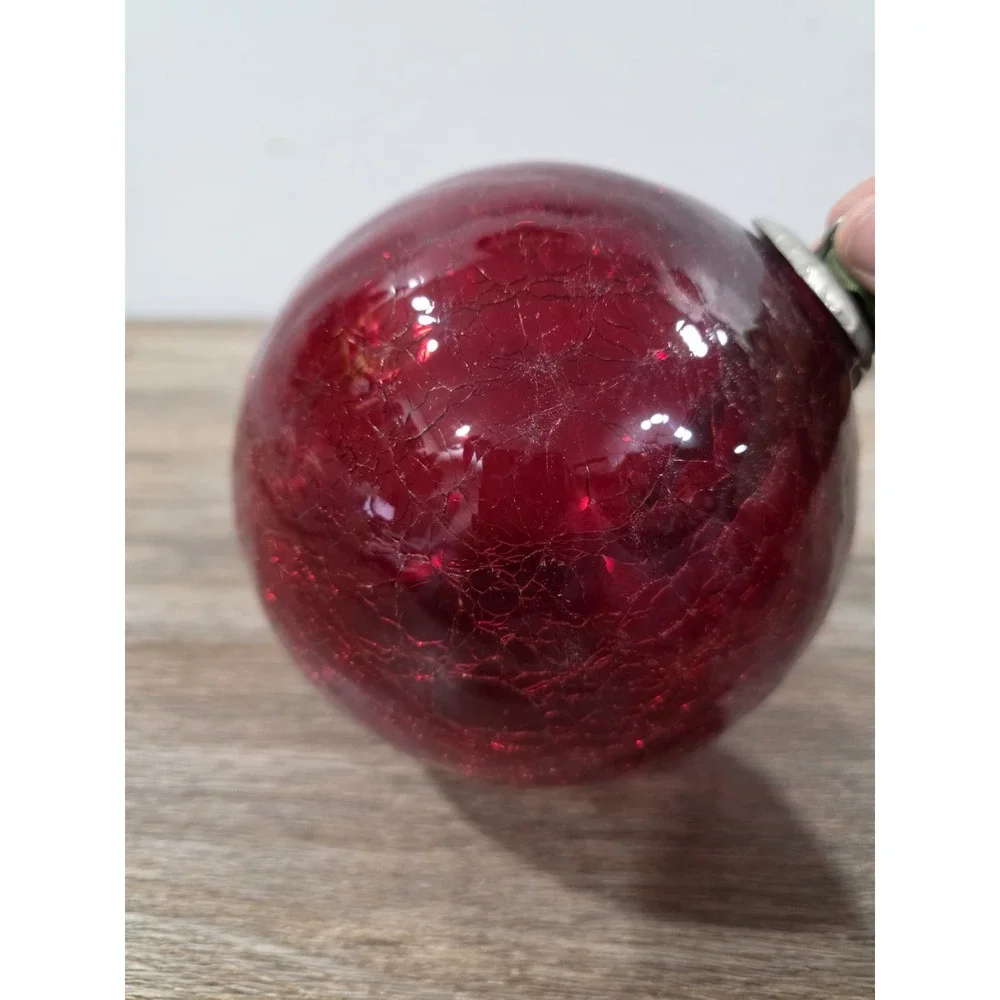 Large Ruby Red Vintage Kugel Style Crackle Glass Decorative Ornament Christmas